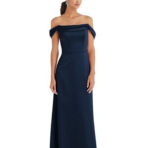 Dessy 3079....Draped Pleat Off-the-Shoulder Maxi Dress....Midnight...Sz 0
